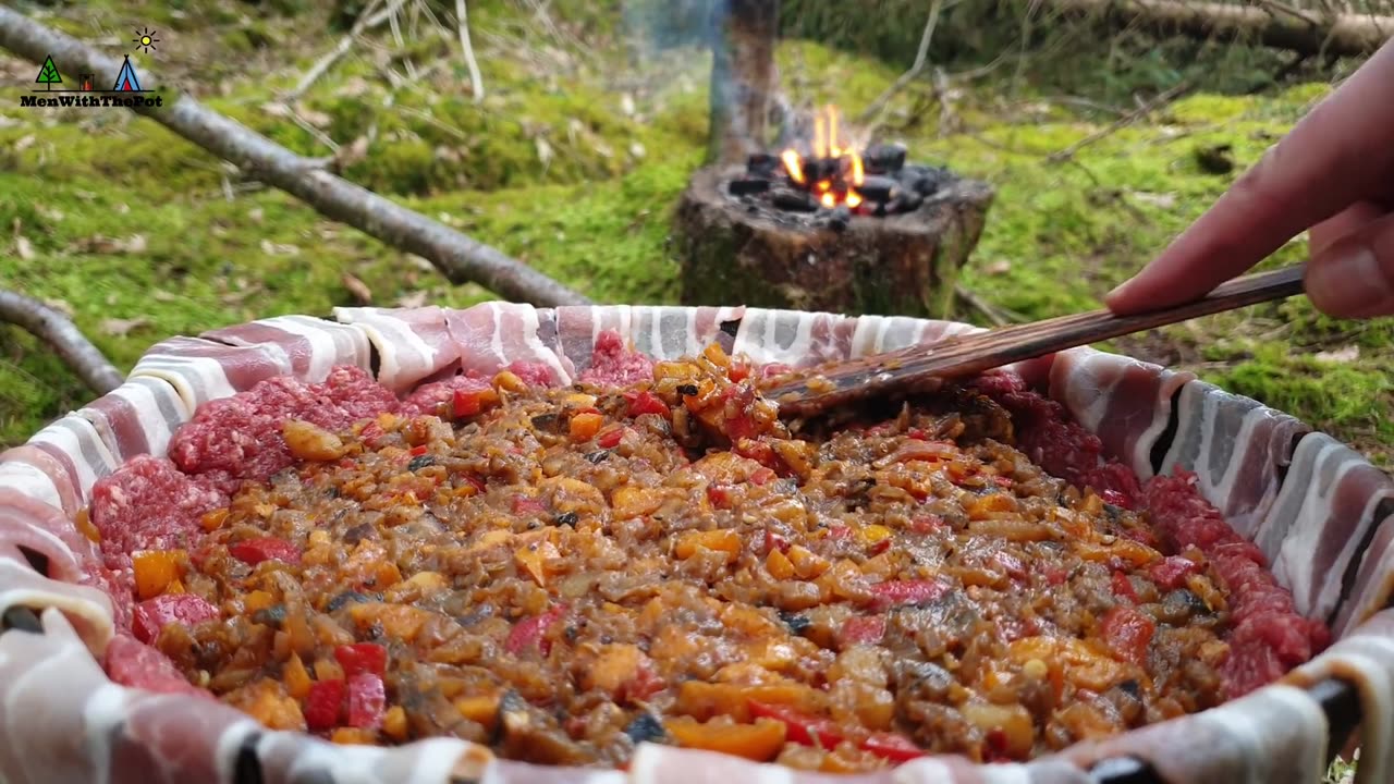 Forest Meatloaf "Cake" full of goodness | ASMR Wilderness Cooking!