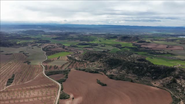 semi arid climat alcaniz aerial landscape view spain cloudy day