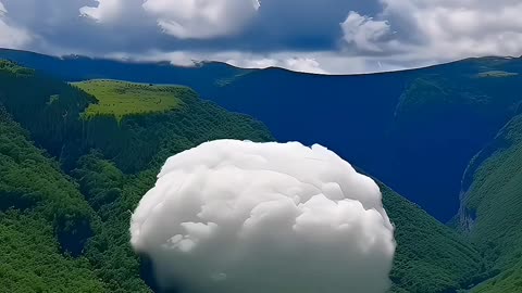 Did this cloud fall on the hillside and fall behind