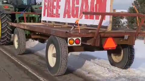 Tractors in Beamsville Ontario line-up to join the convoy