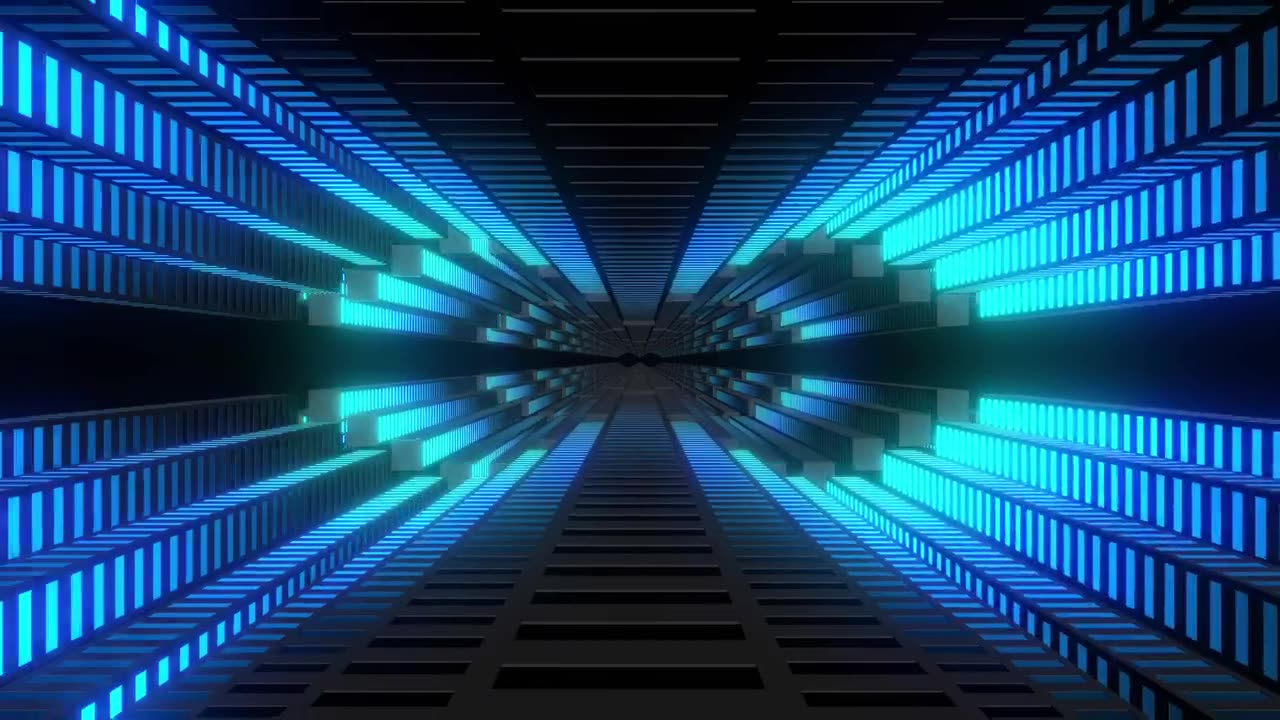 Tunnel of light bars in blue range in 3D