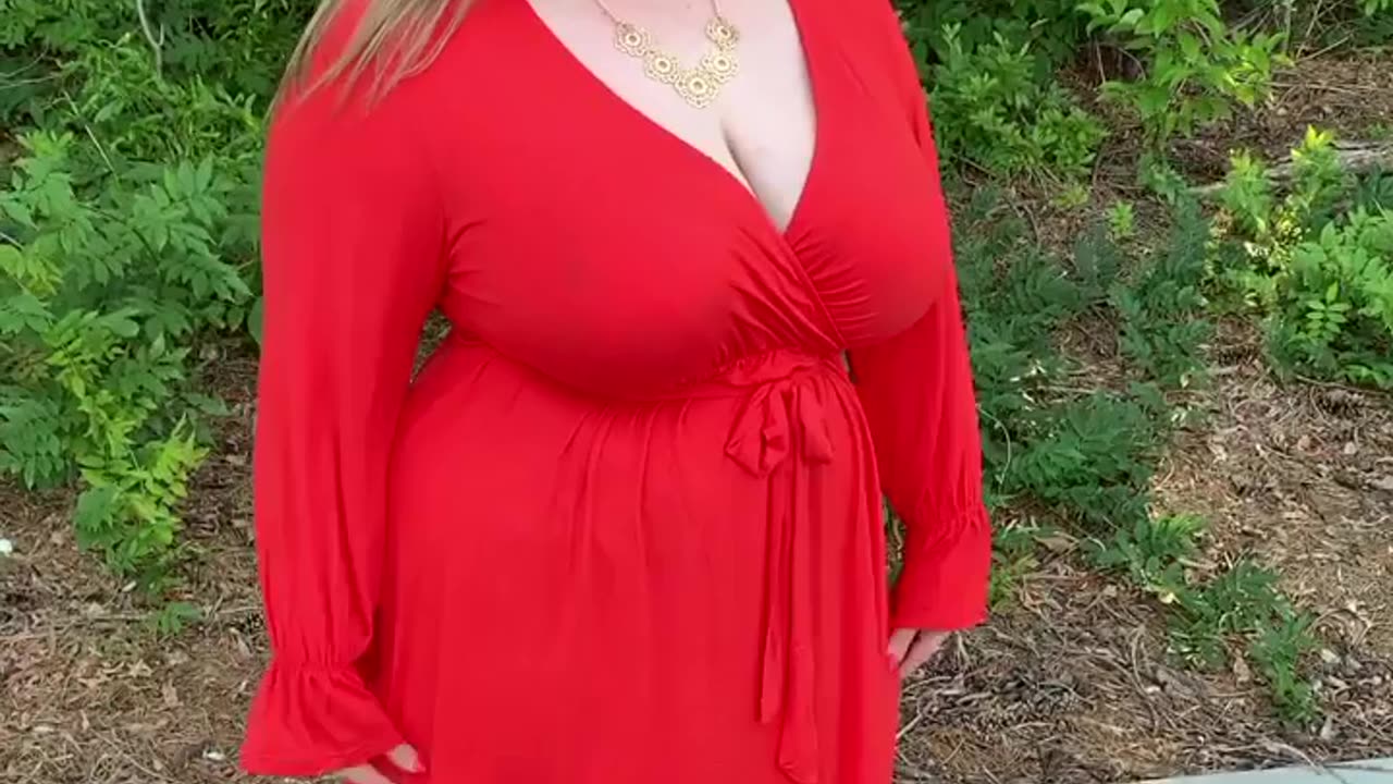 Fashion model in red dress