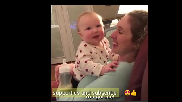 Funny baby with him mom