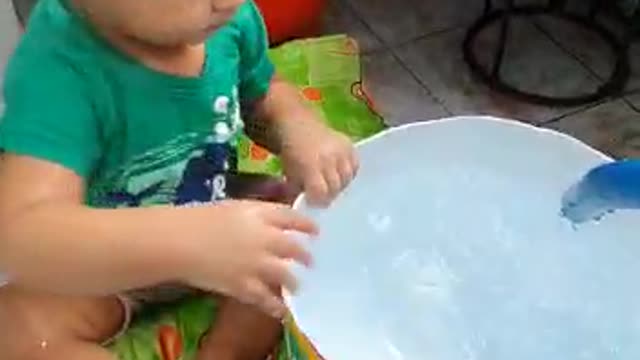 So cute baby bathing and playinh with water