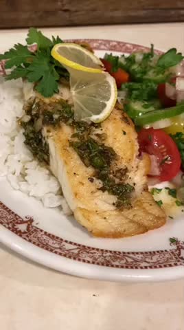 PAN SEARED BARRAMUNDI W/ LEMON GARLIC HERB SAUCE
