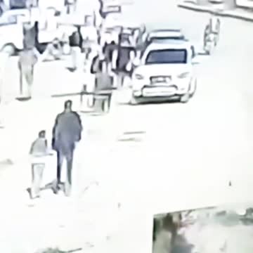 The moment of the explosion of a mined van in Reis al-Ain