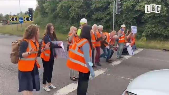 Climate protestors run into a road