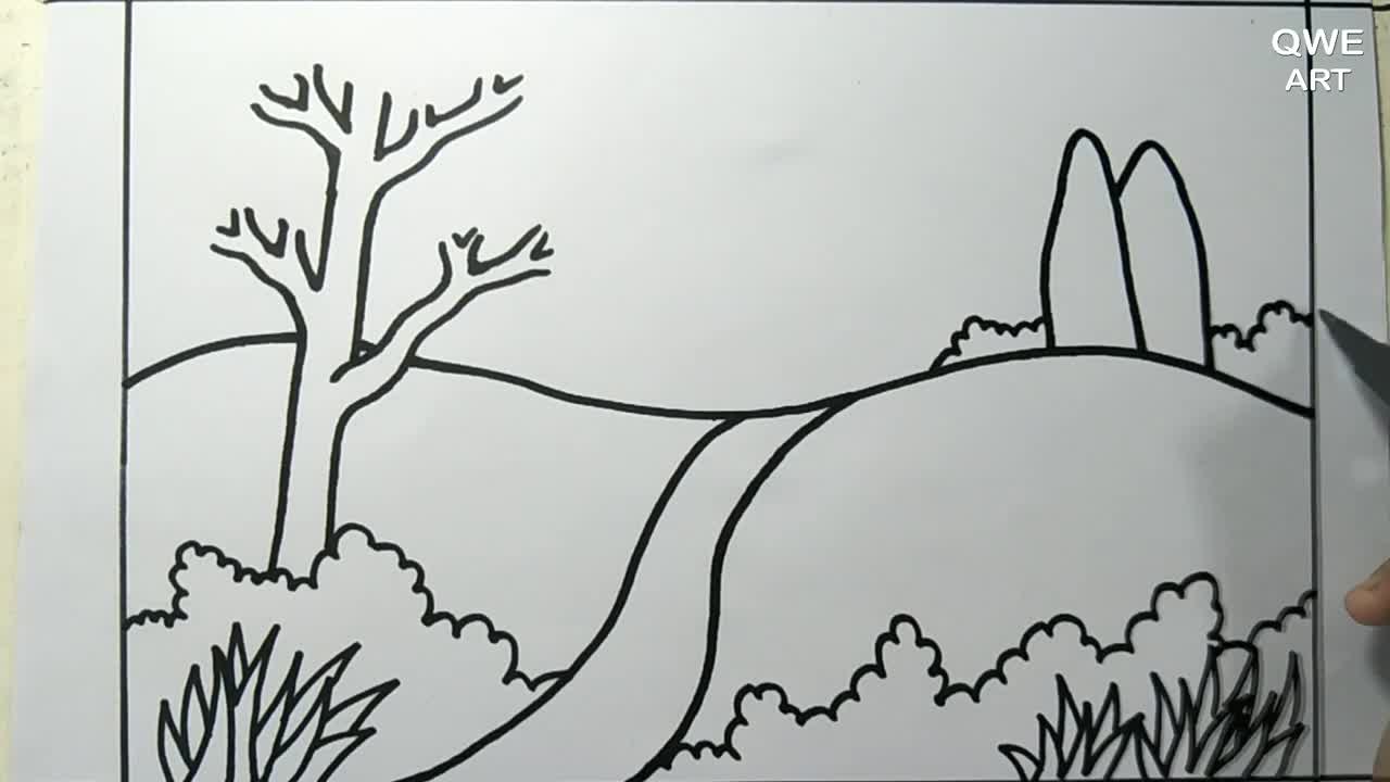 Rainbow Scenery Drawing | Landscape drawing with Mountain and Rainbow - Drawing Class- 12