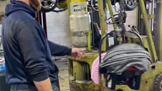 Mechanic Dad Uses Engine Hoist as Baby Swing