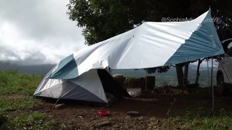 Solo Girl Camping in Heavy Rain - Thunderstorms - CAMPING ALONE EASY