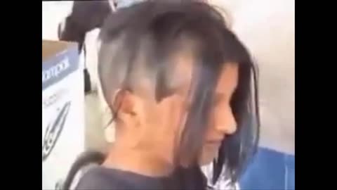 Girl head shave and hair cutting