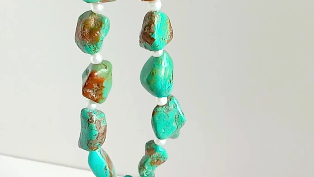 Natural turquoise pearl handmade necklace full strand 16inch Unique Gifts 20240207-04