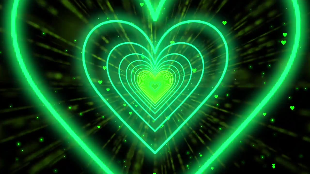 507. Heart Tunnel Background💚Green Heart Tunnel Neon Heart Heart