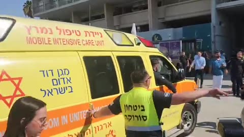 The rescued hostage, Farhan Kadi, arrives at Soroka Hospital in Israel.