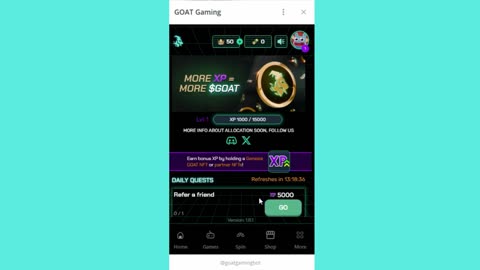 new mining mini app bot telegram GOAT GAMING