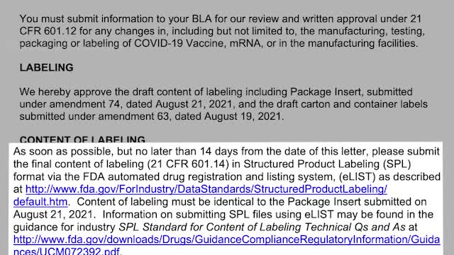 FDA approval - adhered to CGMP compliance by listing ingredients in Pfizer vaccine