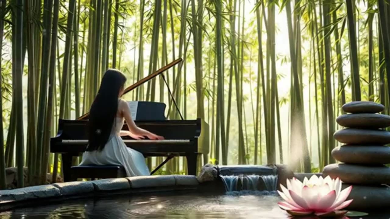 Beautiful Relaxing Piano Music 4 Hours with Water and Bird Effect