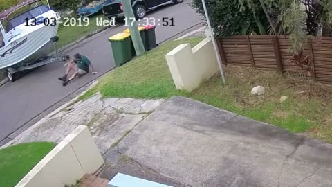 Incredible strong man parks boat on trailer