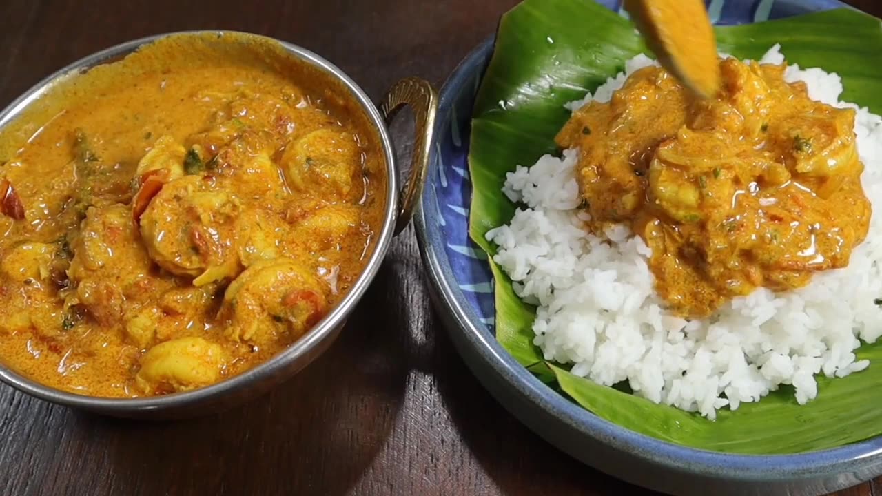 Prawn curry in coconut milk .