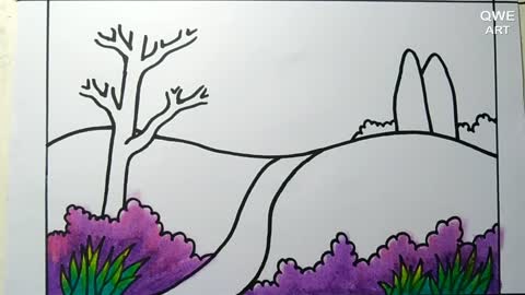 Rainbow Scenery Drawing | Landscape drawing with Mountain and Rainbow - Drawing Class- 12