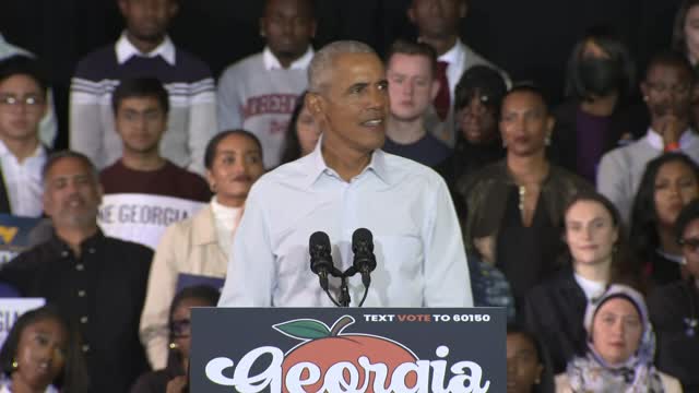 Former President Obama campaigns for Warnock, Abrams at Georgia rally