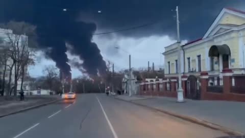 A strong fire in Odessa after rocket attacks on an oil depot