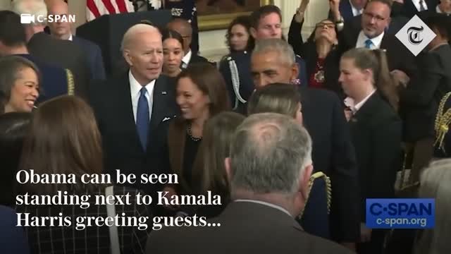 Biden appears 'lost' in White House event as guests swarm around Barack Obama instead