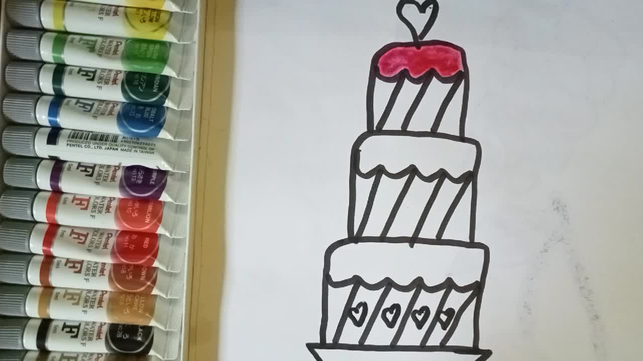 how to learn to draw and color a simple birthday cake