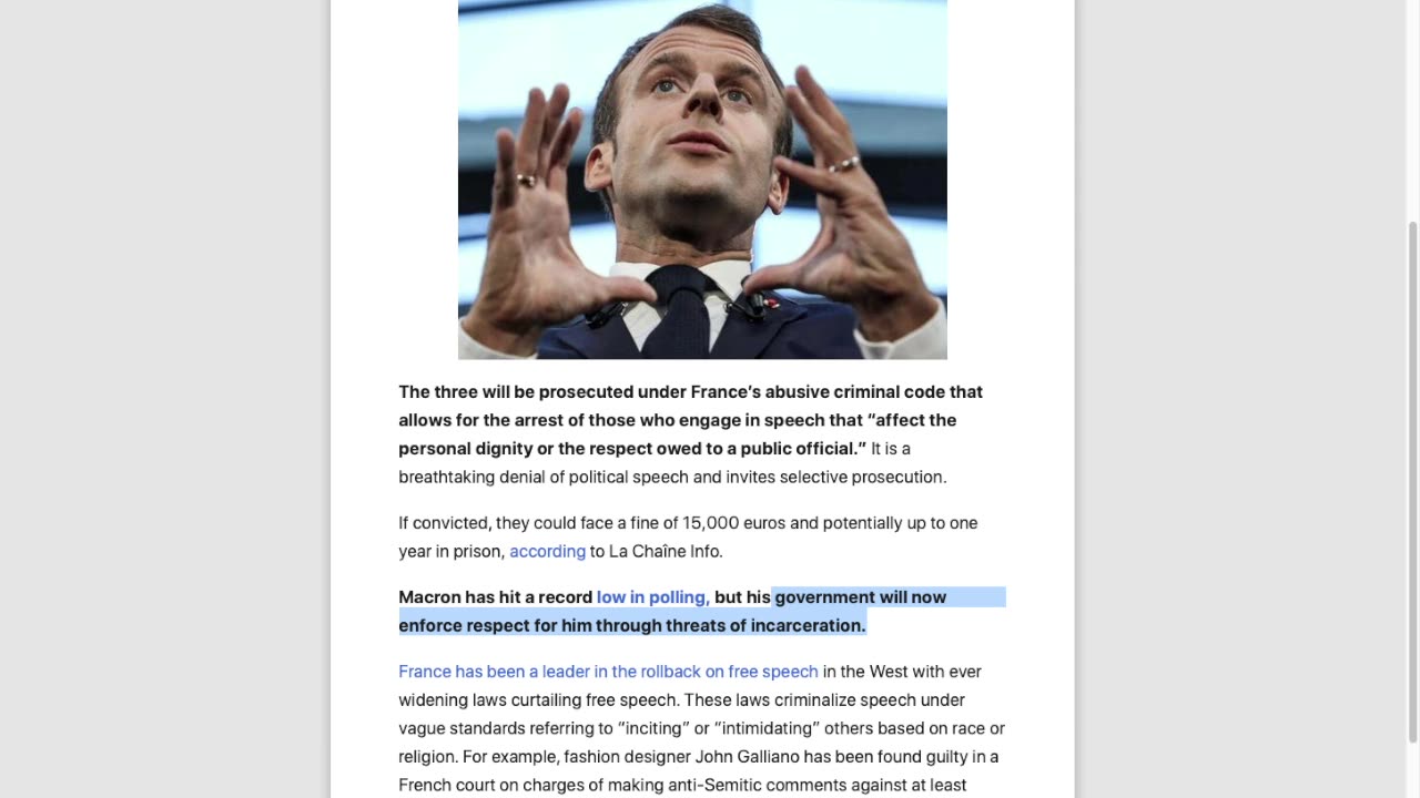 Macron Axes FREE SPEECH in France