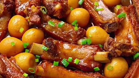 Braised pork ribs with quail egg recipe (Chinese Foods Recipe)