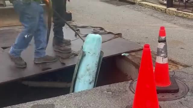 Worker Kicks Pipe Lining Causing it to Almost Expand onto Interstate