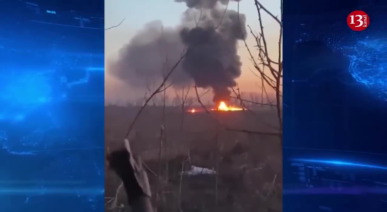 Russian armored vehicle shot with crew members inside, burned to ashes