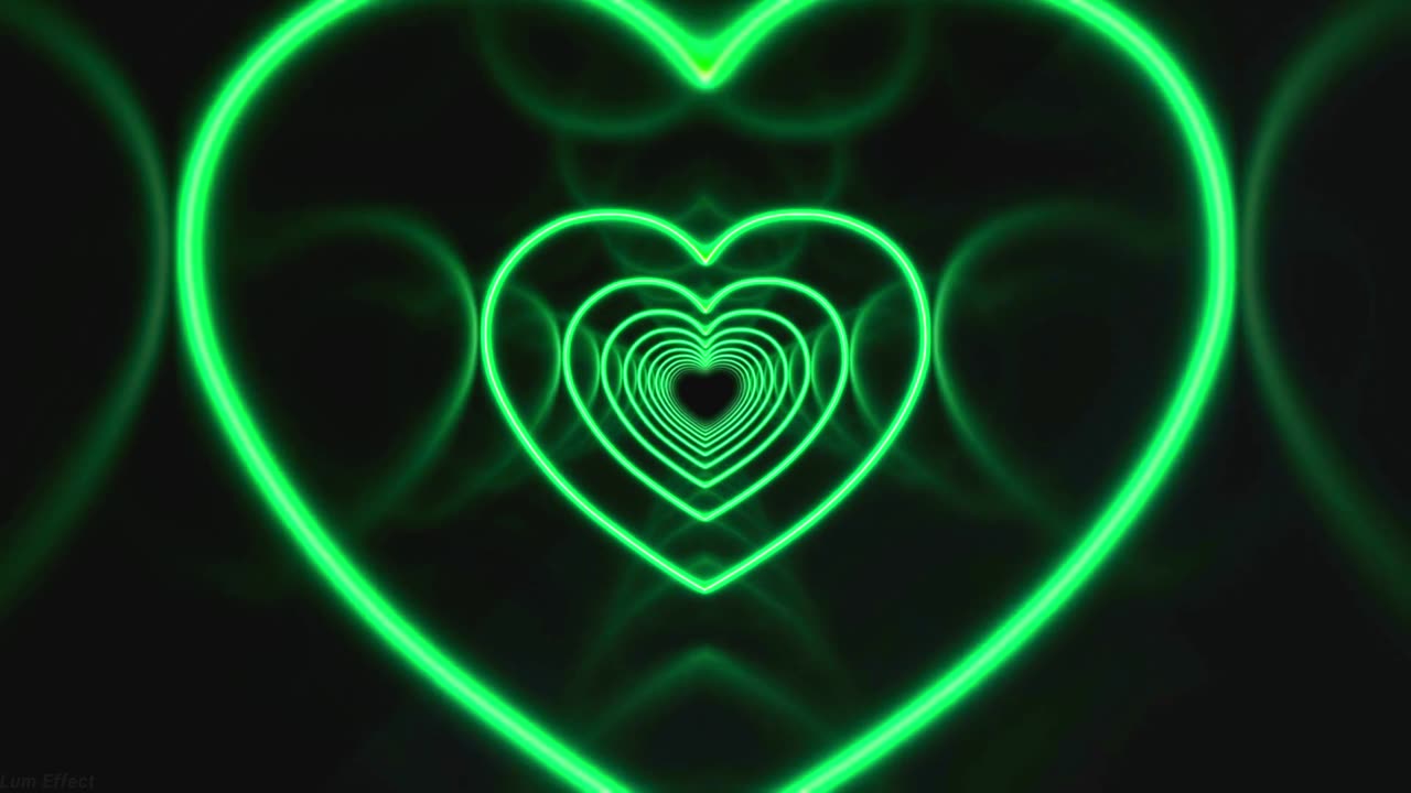 467. Neon Lights Love Heart Tunnel💚Cute Green Neon Hearts Night Background