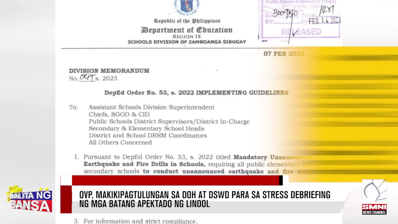 OVP, makikipagtulungan sa DOH at DSWD para sa stress debriefing ng mga batang apektado ng lindol