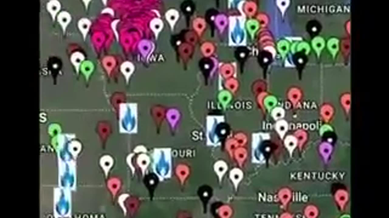 This map shows all the food processing plants that have either caught fire or been destroyed..,