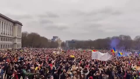 People marching against fascist mandates in the EU Capitol of Brussels