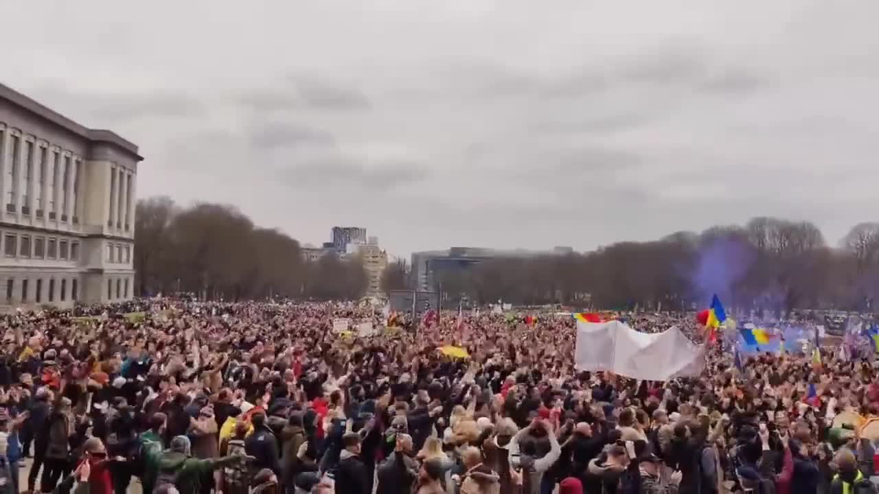 People marching against fascist mandates in the EU Capitol of Brussels