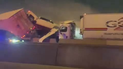 Vehicle pile-up incl. many semi's