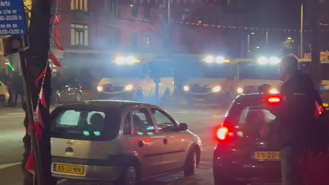 Police deployed after Moroccan fans “celebrate” their win against Portugal in the Netherlands.