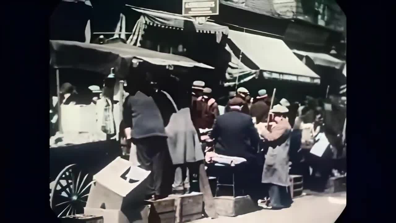 New York City 1927 in color, Street Life [60fps, Remastered] w_sound design added