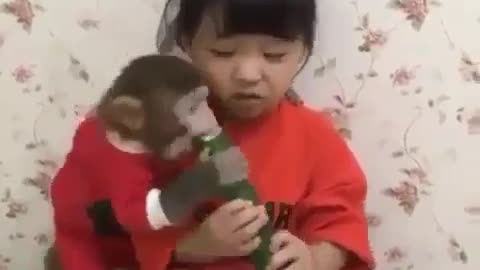 Baby with funny monkey