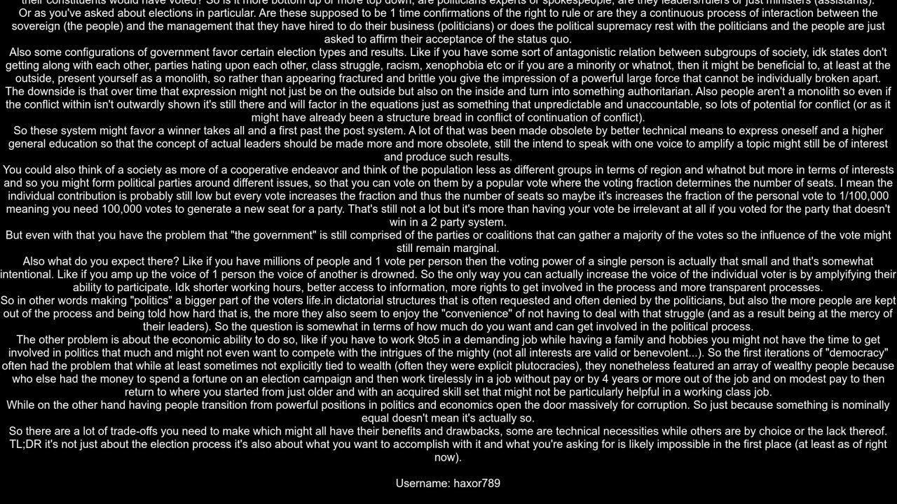 What is an example of a political process in which every persons vote amounts to something