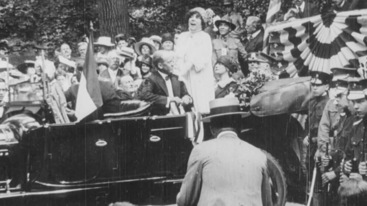 Sarah Bernhardt Addresses Crowd in Prospect Park, Brooklyn (1917 Original Black & White Film)