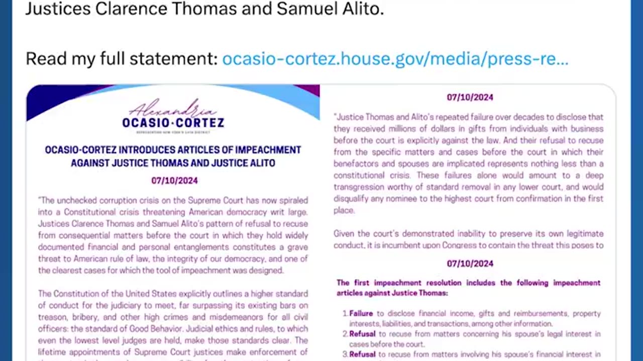 Tom Fitton about AOC's false alligations about Justice Thomas