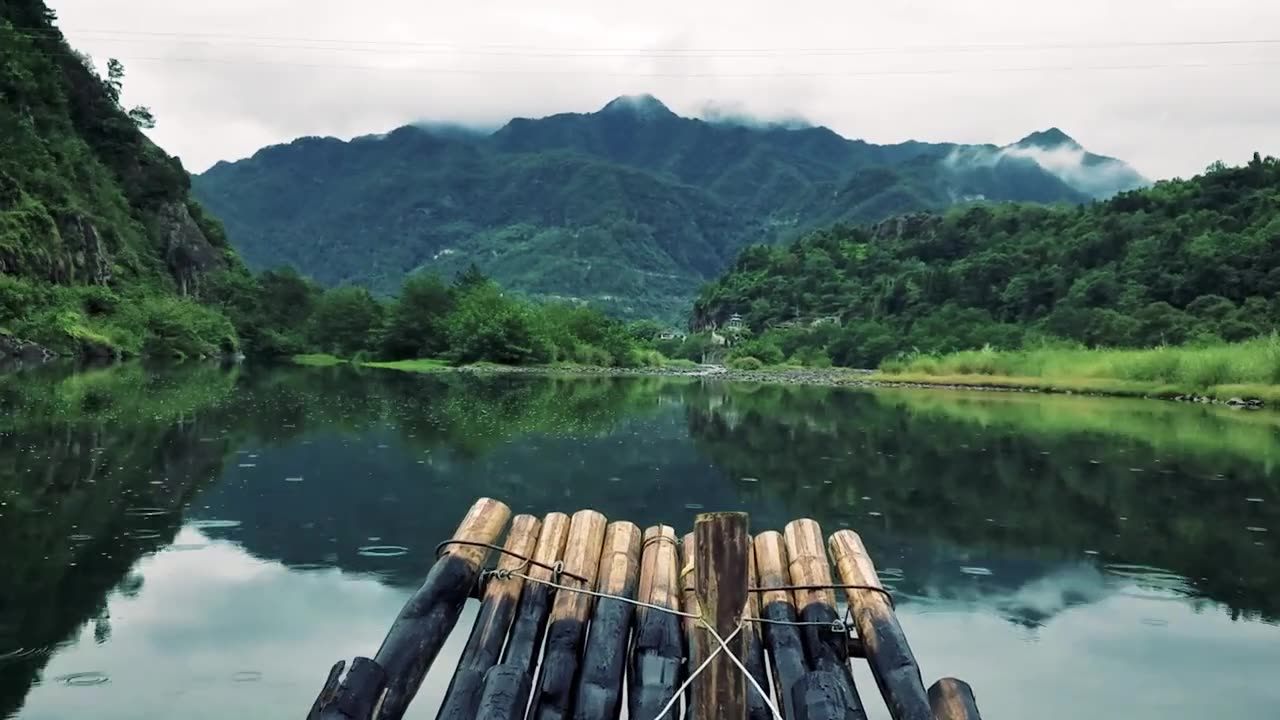 Rain curtain lone raft 1 hour relaxation and sleep.