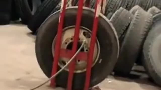 The tire explosion is very powerful