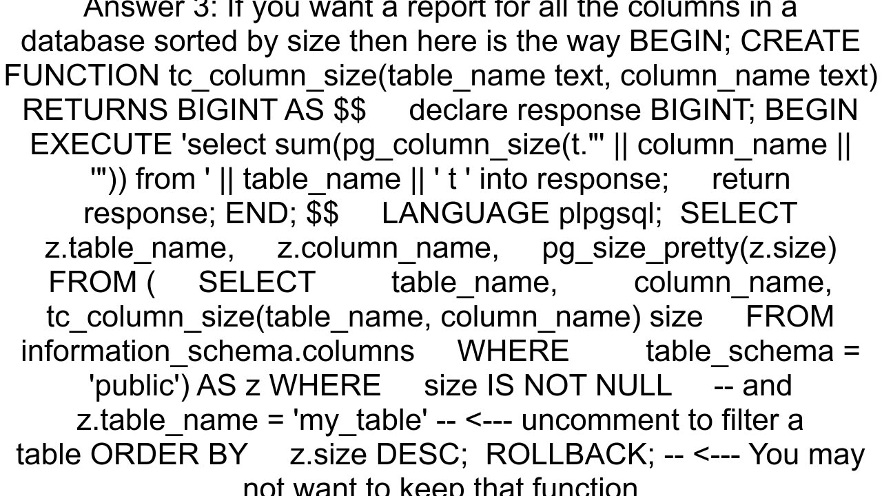 How to estimate the size of one column in a Postgres table