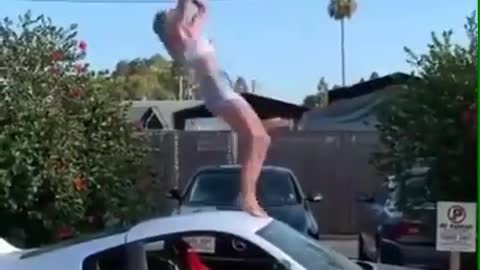 Funny people, girl nails a perfect back flip and smashes the landing