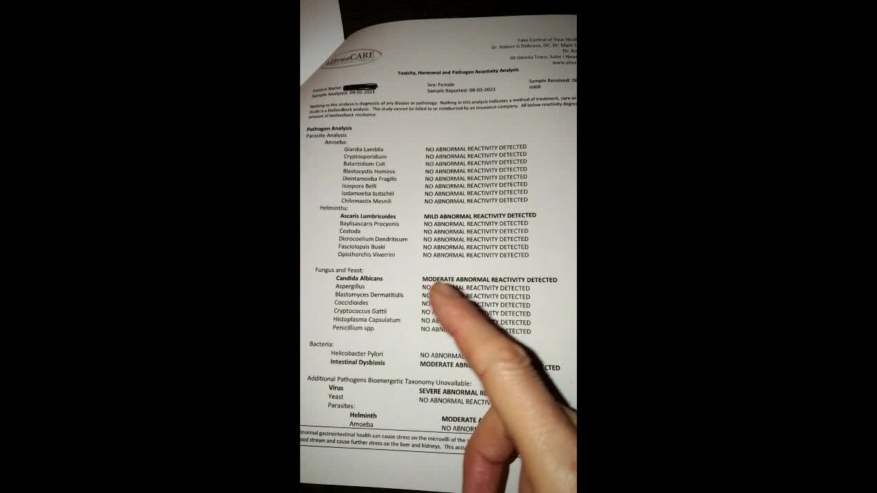 Covid-19 shot: Client's toxicity test after 1 Moderna shot - chemical and parasite issues found.