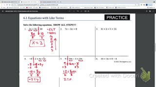 IM2 September 14th Solving equations with combining Like Terms